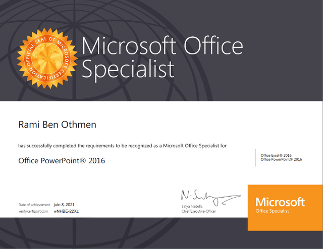Microsoft Office PowerPoint Specialist certificate