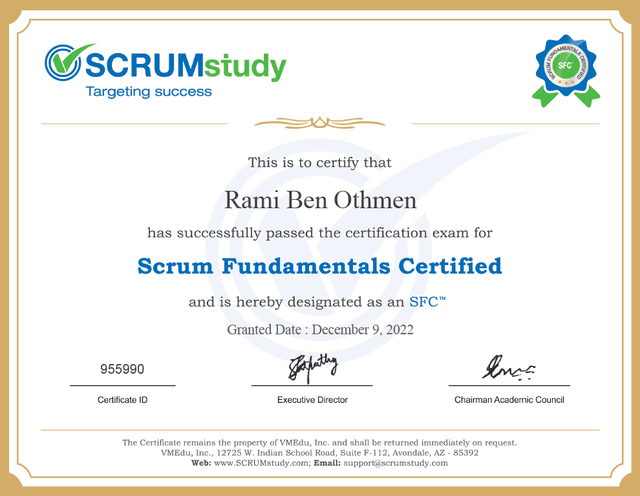 Agile SCRUM (SCRUM Study) certificate